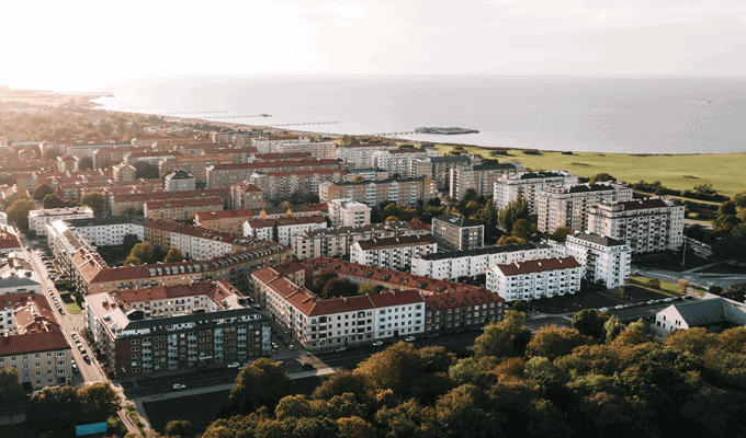 Stadsvy i fågelperspektiv